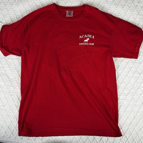 Acadia National Park T-Shirt Red Embroidered Logo Size L Comfort Colors - Picture 1 of 7